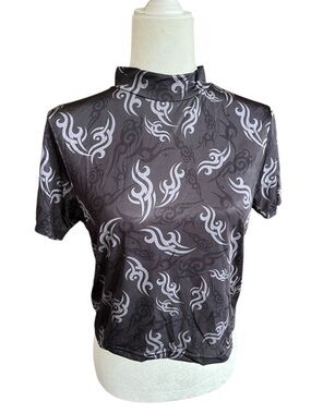 The Ragged Priest Black & Gray Tatoo High Neck Top Size Large
